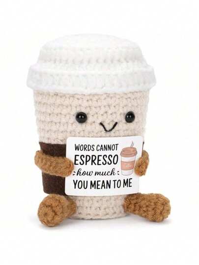 This Crocheted Coffee Cup Is So Cute!!! A Small Dose Of Positivity, Reminding Us Of The Important Things In Life. Expertly Crafted, With Perfect Stitches And A Perfect Shape. Compact And Refined, Perfect For Display. Holding It In Your Hand, You'll Feel It's Very Soft, But It's Actually Not Soft At All.