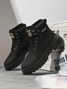 男士高帮百搭靴子小皮鞋小黑鞋休闲鞋耐磨低帮百搭工作靴新款时尚休闲鞋秋冬 - 黑色 - 查看 6