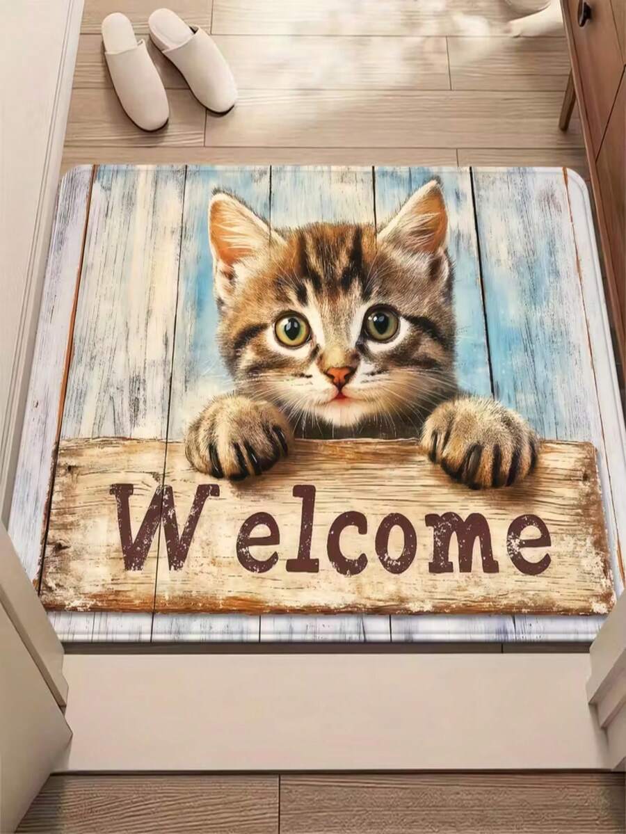1 قطعة - تصميم قطة جميلة - ديكور عطلة - ديكور يومي - هدية عطلة - بساط مدخل - بساط خارجي - بساط داخلي - سجادة صغيرة - فلانيل ناعم، قابل للغسل في الغسالة، متين، مقاوم للبقع، سريع الجفاف - متعدد الألوان - مشاهدة 1