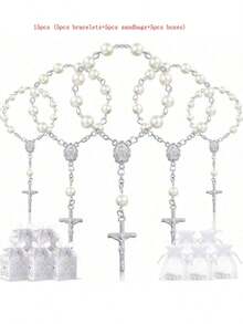 30件/包洗礼礼品套装，亚克力洗礼念珠配人造珍珠和欧根纱袋，适合作为洗礼派对礼物（金色珍珠手链） - 彩色 - 查看 14