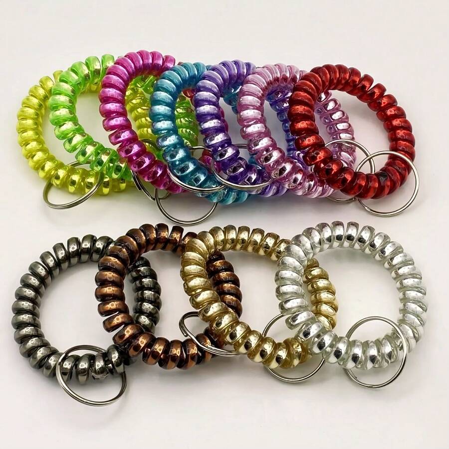 8 piezas Juego de llaveros de bobina de muñeca de superficie brillante y colorida de primavera, brazaletes y llaveros de bobina espiral elástica pequeños y convenientes para llaves, bolsas, mochilas, cordones de teléfono y accesorios cotidianos, surtido de colores aleatorios, acento de moda ligero para uso diario, agrega un brillo colorido a los atuendos, idea de regalo de primavera ideal y actualización de accesorios de temporada - Multicolor - Ver 1