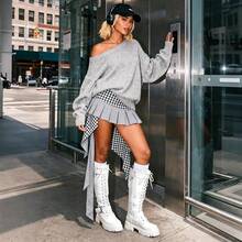 Women's Combat Riding Platform Knee High Boots, Lace Up Fall Lug Sole Gothic Motorcycle Boots With Inside Zipper, 2025 Style - White - View 2