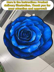 1pc Blue Rose Floral Element Area Rug, 3D Visual Enlargement, Machine Washable & Dirt-Resistant; Living Room Rug, Bedroom Rug, Entryway Rug, Kitchen Rug, Bathroom Rug, Gaming Room Rug, Study Room Rug, Home Decor