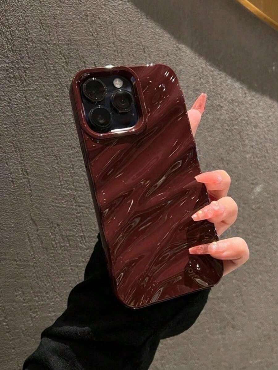Minimalist 3D Wavy Pattern Phone Case Compatible With IPhone 17 Pro Max/17 Pro/17 Air/17/16 Pro Max/16/16 Pro/16 Plus/15/15 Pro Max/15 Pro/11/12/13/14 Pro Max/11 Pro/11 Pro Max/12 Pro/12 Pro Max/13 Pro/13 Pro Max/14 Pro/14 Pro Max, Soft Shell, Elegant & Creative - 酒紅色 - 查看 1