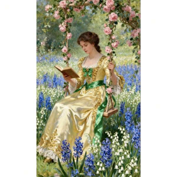 JOZYSH 1 Set Kit de pintura de diamantes para camiseta para adultos, diseño de patrón de mujer vintage leyendo en el jardín, 40x40cm/15.7x15.7 pulgadas, kit de bordado de diamantes completo, arte y artesanía sin marco, adecuado para principiantes DIY Set