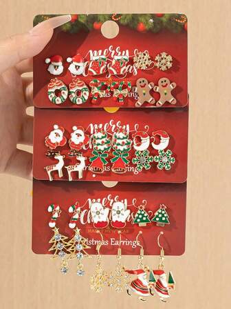 12pcs/36pcs Christmas Earrings Combo - Snowflake, Reindeer, Christmas Tree Pendant Earrings, Festive Jewelry Accessories Suitable For Teen Holiday Party