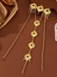 قلادة شعر من سلسلة رأس بلورية متدلية بشكل هندسي ذهبي اللون، إكسسوار شعر أنيق للنساء، تيجان عرائس وإكسسوارات رأس للاستخدام اليومي