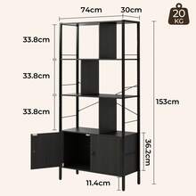 Freistehendes, doppel-türiges, sechsstöckiges, leiterförmiges Bücherregal mit Metallregalen, geeignet für Wohnzimmer, Arbeitszimmer, Büros und industrielle Designumgebungen