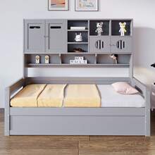 Multifunktionales Schlafsofa 90x200 cm, Einzelbett mit Stauraum über dem Kopfteil, Hydraulisches Bettgestell, Kiefernholz, Ideal für Jugendliche und kleine Räume