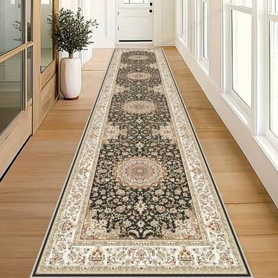 1pc Vintage American Luxury Runner Rug, Kitchen Hallway Floor Mat, Soft Comfortable Balcony Corridor Rug, Easy Maintenance Stair Entrance Long Mat Christmas Decor Kitchen Rug