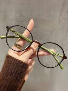 1pc Retro Round Optical Glasses, TR Material, Fashion Eye Protection, Suitable For Women, Students, Electronic Reading, Decoration, Smartphone Use