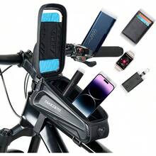 TAKEZERO - Bolsa impermeable para teléfono de bicicleta, accesorios para bicicleta, carcasa dura de EVA, compatible con iPhone de menos de 6.8 pulgadas (negro) - Negro - - Ver 8
