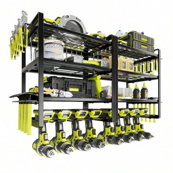 2PCS Power Tool Organizer, 4 Layers Heavy Duty Metal Wall Mount Cordless Drill Holder Garage Storage Rack For Warehouse Workshop Pegboard Father's Day Christmas Gift For Men