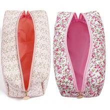 Makeup Bag Travel Cosmetic Bag For Women Girls, Zipper Make Up Pouch, Floral Flowers Toiletry Organizer Makeup, Portable Storage Cosmetic Travel Cloth Bag (Pink+Flower-Pink){"Color_name":"TwoPack:(Pink+Flower-Pink)"} - 兩件裝:(粉紅色+花粉色) - 查看 3