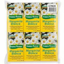 Semillas de margarita blanca Happy Flower 200mg, paquete de 6 sobres con germinación garantizada, ideales para jardín y macetas, flores decorativas, cultivo fácil, embellece tus espacios exteriores e interiores, opción ecológica y natural para jardinería. - Amarillo - Ver 1