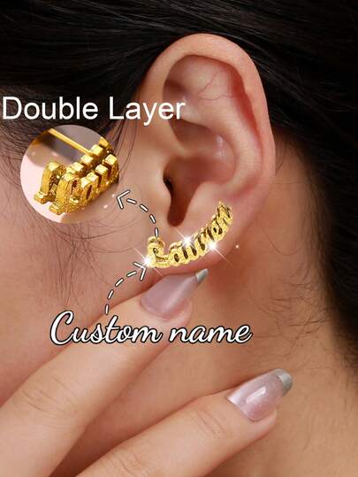 Customized Name Earrings For Women, Classic Stainless Steel Gold Cursive Letter Hoop Earrings, Bohemian Style Summer Earrings, Personalized Pendant, Birthday Gift, Anniversary Gift For Wife/Lover, Christmas Gift, Daily Wear