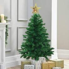 35.43 Inch Artificial Christmas Tree, Green Desktop Christmas Tree With Plastic Base, Mini Christmas Pine Tree, Suitable For Party Supplies, Indoor & Outdoor Holiday Home Decor, With 1 Tree Topper Star Christmas Decorations Home Christmas Gifts Christmas Decor - Green - View 2