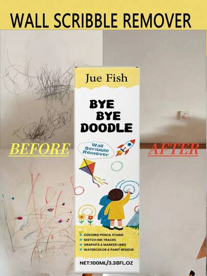 JUE FISH 1pc/100ml Wall Graffiti Cleaner, Household Wall Stain Care, Instant Cleaning Spray For Pencil, Crayon, Convenient Spray Design, Quickly Dissolves Stubborn Graffiti, Easily Removes Without Leaving Marks, Suitable For Various Wall Surfaces, Ideal For Cleaning Large Wall Paintings.