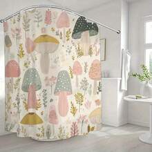 1pc Mushroom Pattern Bathroom Shower Curtain, Natural Forest Theme, Spring Shower Curtain With 12 Hooks, Bathroom Curtain Home Decoration Partition Curtain Warm Blackout - Nhiều màu - Xem 3