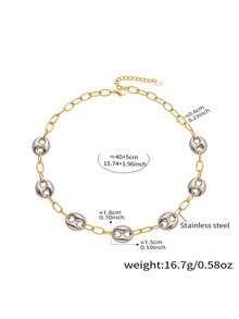 1pc Stainless Steel Bicolor Pig Nose Thick Chain Necklace, Fashionable & Versatile Jewelry - Pig Nose Necklace - View 8