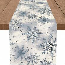 1pc Gray Ombre Snowflake Christmas Table Runner, Watercolor Snowflake Holiday Farmhouse Home Kitchen Dining Table Decor, Party Decoration