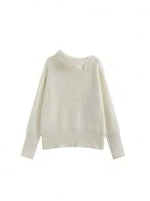 优雅舒适高领保暖毛衣上衣 - 米色 - 查看 5