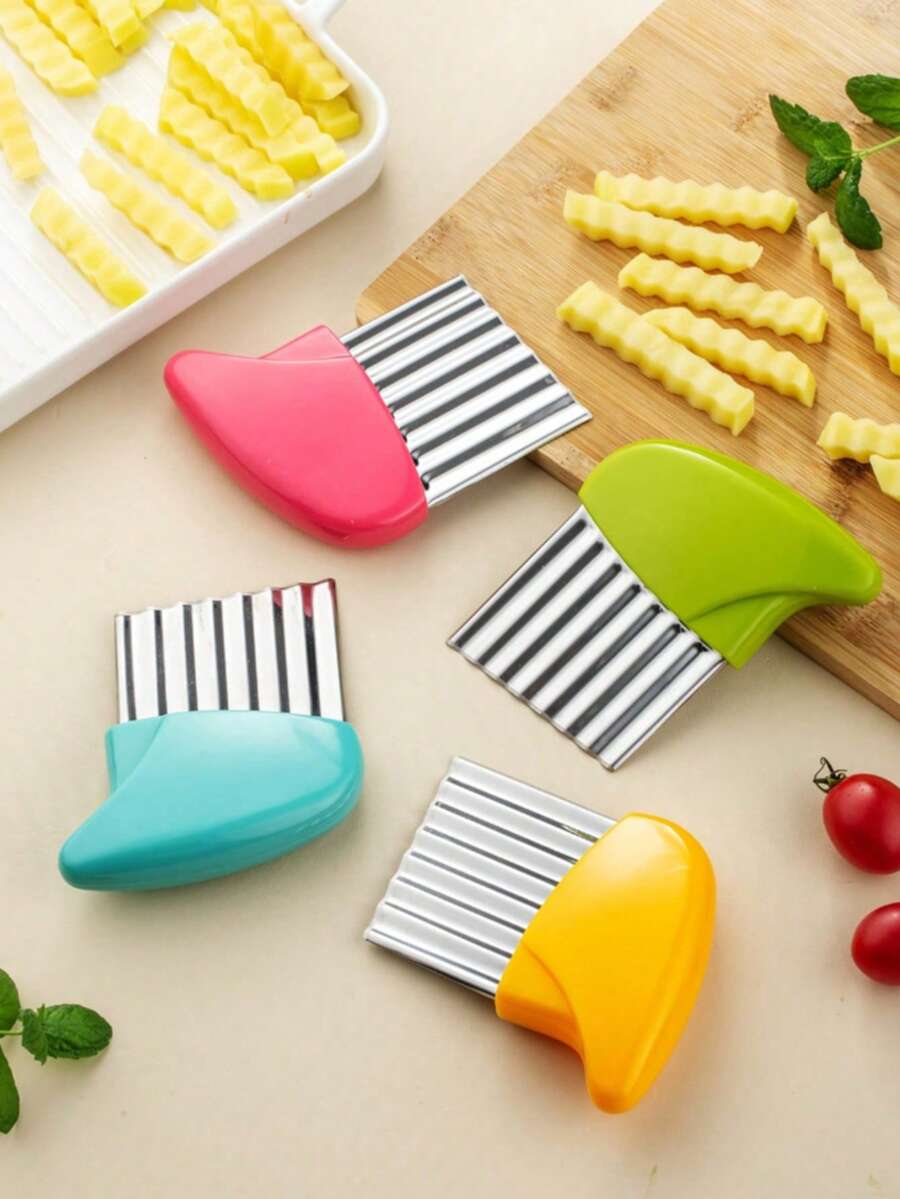 1 pieza Cortador de patatas ondulado de acero inoxidable, herramienta de corte de verduras multifuncional de cocina - Multicolor - Ver 1