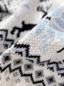 Christmas Snowflake & Reindeer Jacquard Knit Pullover Sweater, Casual Daily Wear, Autumn/Winter - White - View 5