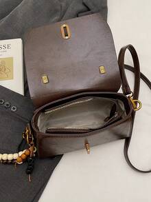 Bolso cuadrado pequeño de moda otoño 2025 para mujer, bolso bandolera retro, bolso de hombro con textura única estilo coreano con colgante