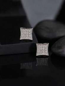 2 piezas Pendientes cuadrados de cobre con cristal de hielo y circonia para hombre, estilo hip hop, hipoalergénicos y de moda, adecuados como regalo