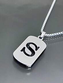 1 Piece Fashionable And Personalized Geometric Square Necklace With 26 English Letter Pendant Made Of Stainless Steel, Simple And Versatile Accessory Foromen And Men