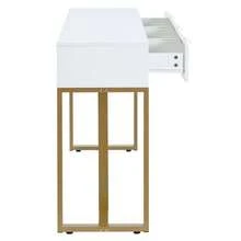 Consolle moderna con cassetti, struttura dorata, gambe regolabili ed eleganti maniglie (bianco + nero)