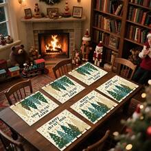 1 pieza/4 piezas/6 piezas/100 piezas Manteles individuales con diseño de árbol de Navidad - Protectores de mesa rectangulares de poliéster lavables a máquina, agarraderas decorativas para el comedor, suministros para fiestas, regalos de Navidad - Multicolor - Ver 4