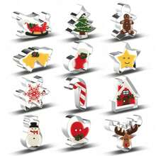 12pcs Christmas Cookie Cutter Set - Snowman, Christmas Tree, Gingerbread Man, Candy Cane, Snowflake, Sleigh, Stocking, Bell, Reindeer, Star, Suitable For Winter Holiday DIY Baking