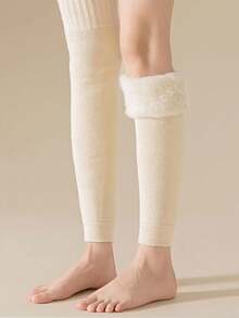 1 Pair Women's Warm Knee Pads Leg Warmers, Thermal Lined Thick Knee High Leg Warmers For Daily Wear - Multicolor - View 5