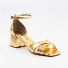 Amelie Sandal Genuine Leather Elegant Block Heel 6 Cm Comfort - 金子 - 查看 5