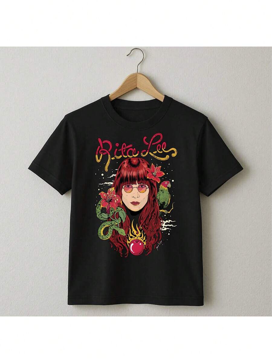 RitaLee T-Shirt Singer National Music MPB Unisex Male Female 100% Cotton Top Premium Streetwear Launch Immediate Shipping Various Colors!! Plus Size - 黑色 - 查看 1