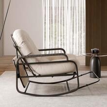 YCZ Grau/Beiger Rattanschaukelstuhl mit Sonnendach und klappbarem Fußhocker – ideal für Garten, Terrasse und Wohnzimmer