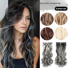 6-Piece Clip-In, Seamless, Long Wavy Hair Extension Set, 22 Inches, Colorful Hair Extensions, Synthetic Long Curls, 16 Clips For Added Volume (Halloween) - Multicolor - View 2
