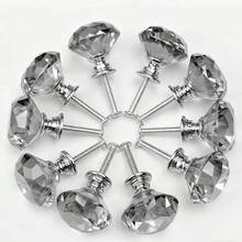 10 Stücke graue Kristall Schrankhgriffe, Küchenschrank Türknöpfe, Kommode Schublade Kristall Glas graue Griffe, Möbelbeschläge, für Badezimmer, Kommode und Kleiderschranktüren