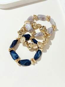 LADYCOCO 3件套复古厚实亚克力珠多层手链，可变换造型的金色碎屑手链，适合女性、情侣、派对、日常佩戴 - 多色23 - 查看 4