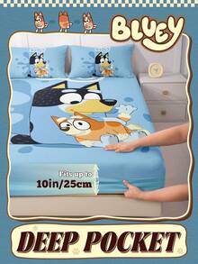 Bluey Cartoon Digital Print Bedsheet, Bluey Bedding, Mattress Protector, Bed Cover, Fitted Sheet, Comfortable Home Textile, Cool-Toned Fitted Sheet, Breathable Anti-Pilling Mattress Protector, Soft & Skin-Friendly, Bluey Spanking Pattern, Cartoon Pattern Bed Cover, Bluey Home Decor, Note: Bedsheet Does Not Include Pillowcase - Multicolor - View 4
