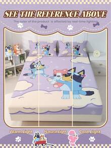 Bluey Bộ ga trải giường in kỹ thuật số hình hoạt hình , Bộ chăn ga gối , Tấm bảo vệ nệm, Ga phủ giường, Ga trải giường vừa vặn, Vải dệt gia dụng thoải mái, Ga trải giường vừa vặn tông màu mát mẻ, Tấm bảo vệ nệm thoáng khí chống xù lông, Mềm mại và thân thiện với da, Ga phủ giường họa tiết hoạt hình - Màu tím - Xem 8