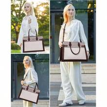 Laptop Bag Women 15.6 Inch Work Tote, Business Computer Briefcase, Waterproof PU Leather Tote Bag Teacher, Office Shoulder Tote Purse - 15,6 inch + Cà phê - Tím nhạt - Trắng hồng - Xem 2