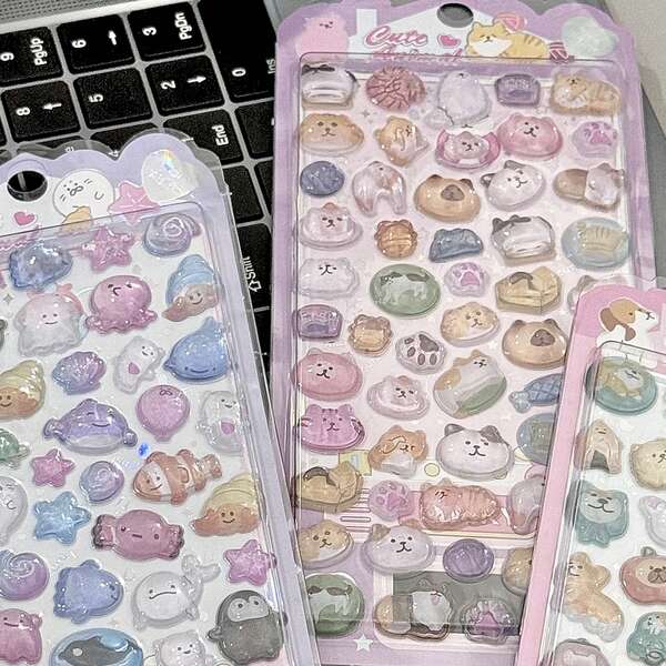 1pc 3D Embossed Decal Diamond Sticker, Strong Adhesive 3D Crystal Cute Animal Stickers, Cat And Dog, Educational Reward Craft Decoration Sticker For Children, New Cute INS-Style Cartoon Sticker - Can Be Used For Decorating Journals, Phone Cases, Desktops, Rooms, Computer Backs, And More
