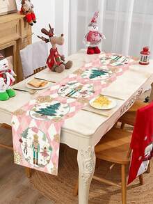 1 pieza Camino de mesa decorativo de cocina navideña con patrón de Papá Noel, mantel de poliéster para mesa de Navidad, centro de mesa, cubierta de mesa, perfecto para decoraciones navideñas del hogar, decoración de fiesta de Navidad, decoraciones Feliz Navidad