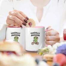 1pc 11oz Ceramic Coffee Mug With "TOADALLY AWESOME" Frog Riding Bike Design - Dishwasher , 3A Grade Ceramic, Christmas Gift Idea For Soul Sister, Brothers, Quirky Kitchenware, Coffee Lover Gifts, Reusable Drinkware, Playful Illustration, Durable Drinkware, Vibrant Colors - trắng - Xem 8
