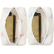 Makeup Bag Travel Cosmetic Bag For Women Girls, Zipper Make Up Pouch, Floral Flowers Toiletry Organizer Makeup, Portable Storage Cosmetic Travel Cloth Bag (Pink Bow Tie+Blue Bow Tie){"Color_name":"TwoPack:(PinkBowTie+BlueBowTie)"} - 兩件裝:(粉紅領結+藍色領結) - 查看 3