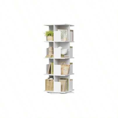 4 - Tier Rotating Bookshelf, Narrow Tall Bookcase, Floor Standing Corner Shelf Unit Revolving Bookcase White Book Shelf