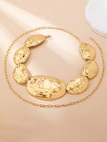 1 件夸张性感金色金属椭圆形吊坠链腰带，适合女性日常和节日装 - 金黃色 - 查看 5